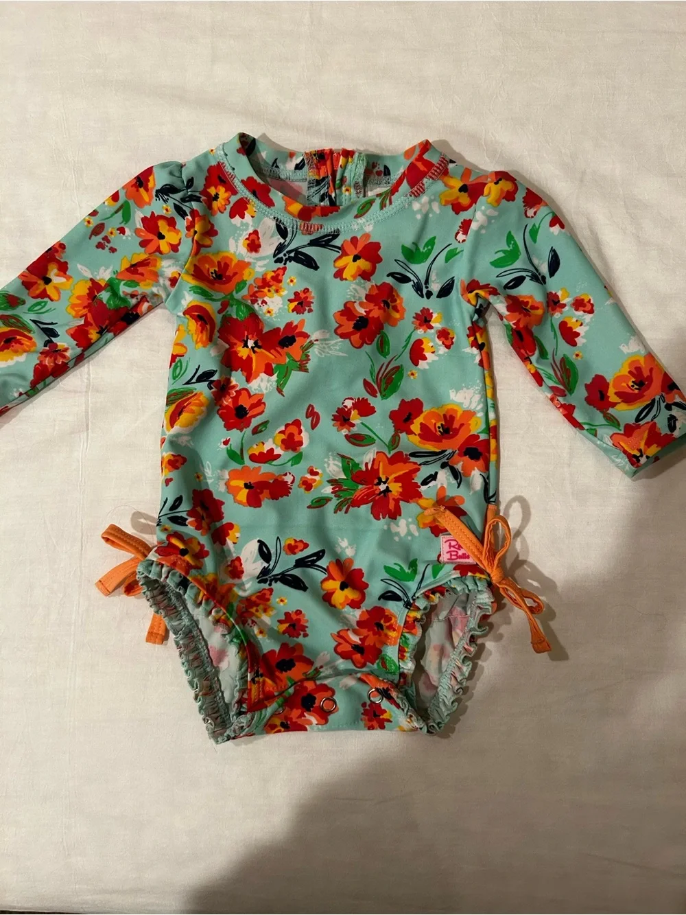 Ruffle Butts Girl's 3-6m Floral Long Sleeve Rash Guard One Piece Swimsuit